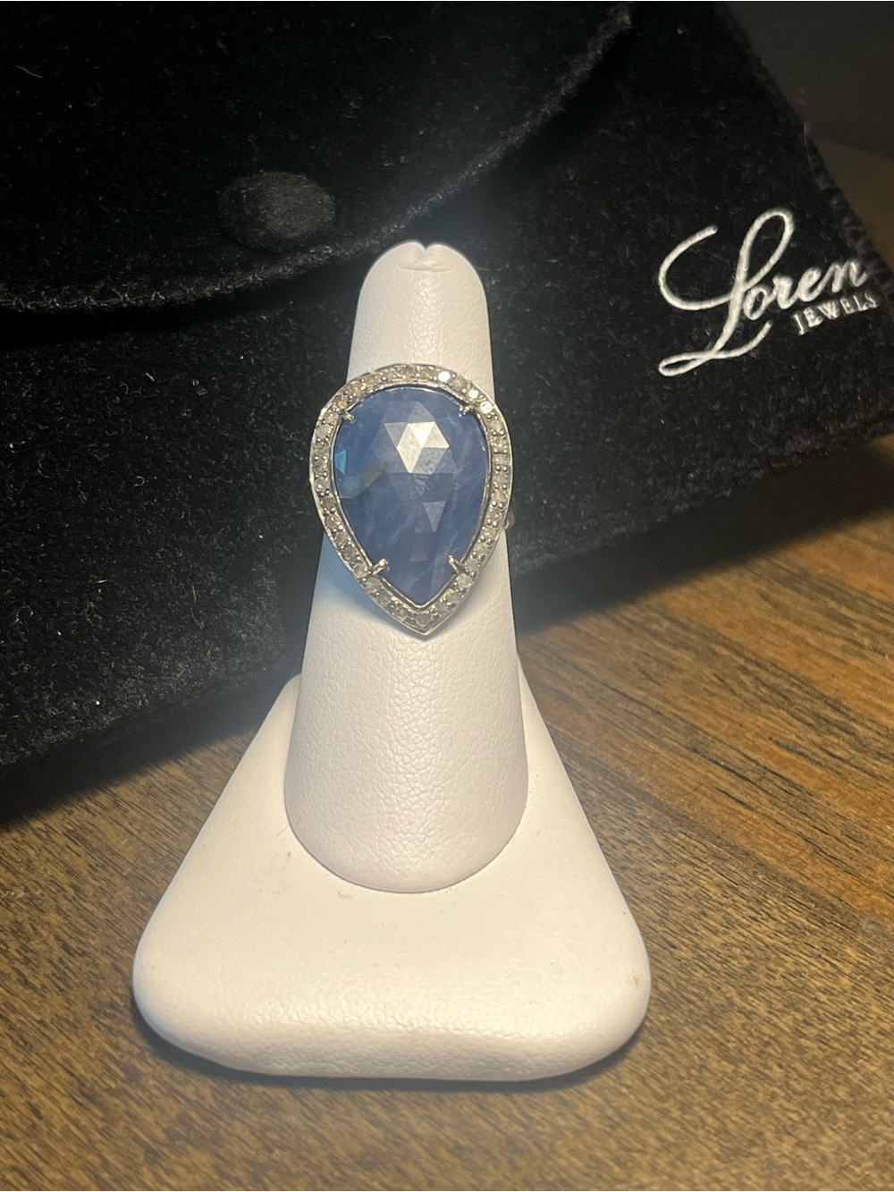 Loren Jewels Teardrop Statement Ring — Sliced Sapphire and Pave diamonds